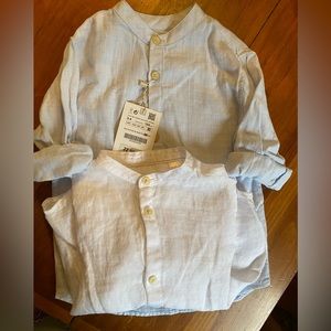Bundle of 2 linen Zara button down dress shirts size 3-4 years